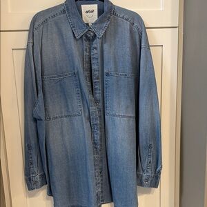 Aerie Denim Button-Front Shirt in Light Blue